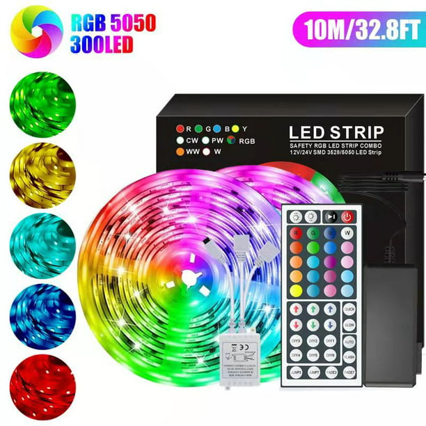 5050 SMD RGB 10M 300 LEDs Waterproof Strip Tape Light w/ 44-Keys Remote Control